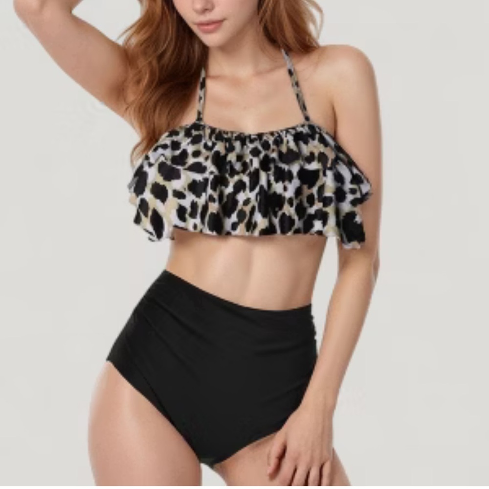 Womens Tankini Leopard Swimsuit Tummy Control Bathing Suit Modest M